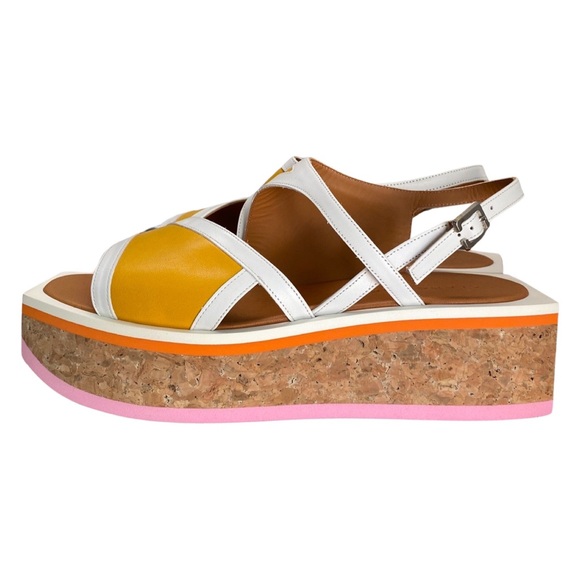 Robert Clergerie Umal Talco Blanc Agneau Soleil Yellow White Sandals 8.5 NWT - Picture 3 of 16